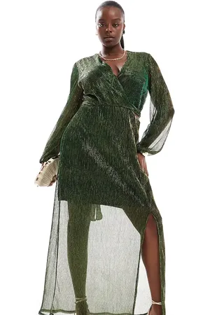 TFNC Pleated shimmer maxi dress in