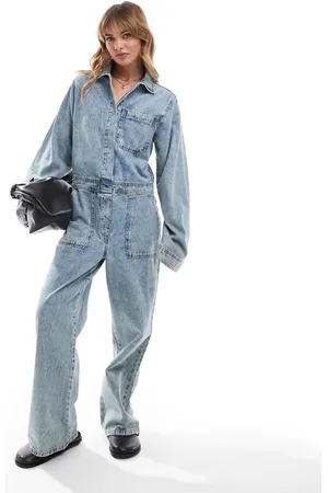 ASOS Denim boilersuit in mid wash blue