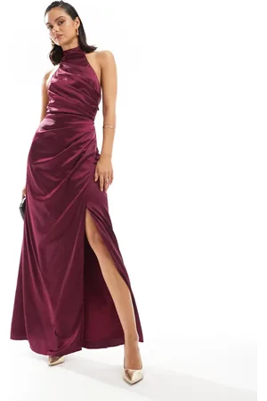 TFNC Satin high halterneck maxi dress in -Purple