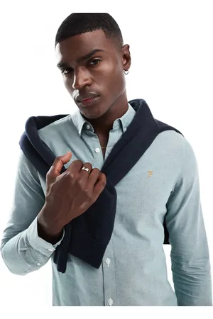 Farah Brewer slim fit oxford long sleeve shirt in light green