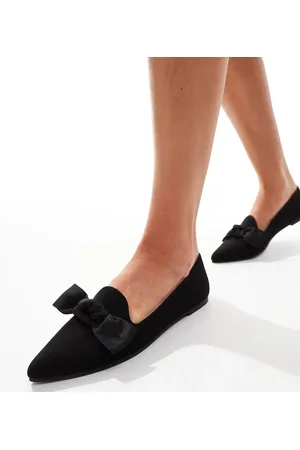 London Rebel London Rebel Florence Wide Fit pointed bow flat shoes in black