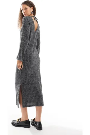 Native Youth Ribbed back detail knitted maxi dress in grey marl