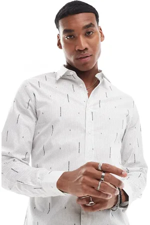 Armani Exchange Striped logo printed long sleeve shirt in white