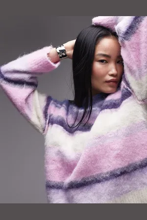 Topshop Knitted fluffy stripe relaxed jumper in stripe