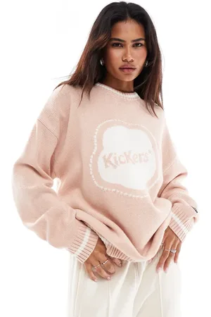 Kickers Relaxed fleurette knit jumper with big logo in baby -Red