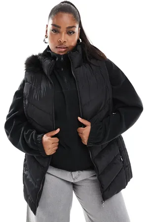 Yours Parka vest with faux fur hood in