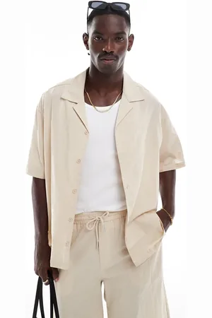 Sixth June Short sleeve oversized linen shirt in (part of a set)-Neutral