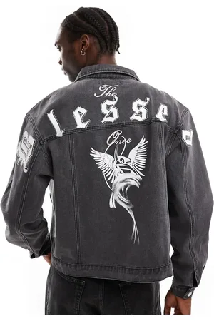 Liquor N Poker Motif print denim jacket in