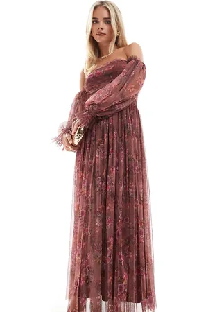 Lace & Beads Lace and Beads Petite long sleeve tulle ruffle maxi dress in