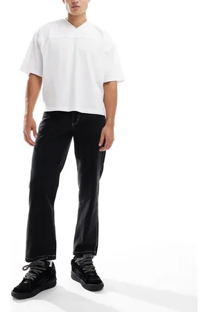 Kickers Wide leg worker pants in washed denim with embroidered logo