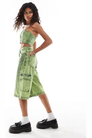 adidas Adilenium denim capri shorts in lime wash (part of a set)-Green