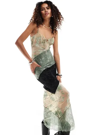 Kiss The Sky Bust detail velvet devore and mesh maxi dress in