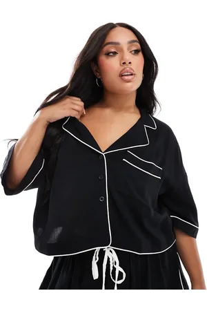 ASOS ASOS DESIGN Curve contrast binding crop pyjama shirt in