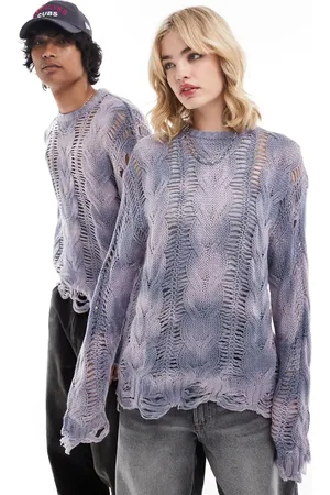 COLLUSION Unisex oversized bleached cable knit jumper in blue