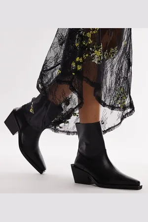 Topshop Wide Fit Maddy leather western boots in