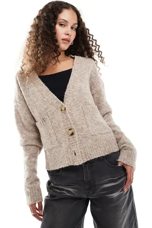 Daisy Street Cropped boxy cardigan with blanket stitch detail-White