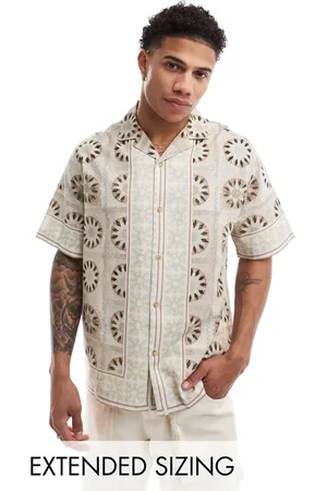 ASOS Relaxed revere shirt with geo print in stone