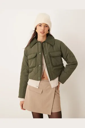 JDY Cropped quilted coat with cord detailing in -Green