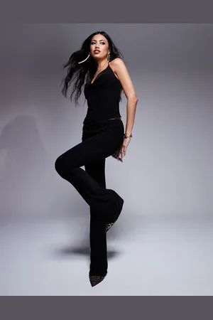 Fashionkilla Double layered slinky twist v front flared pants in (part of a set)