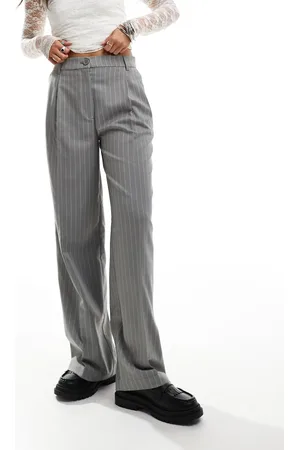 Monki High waist tailored pants in grey with white pinstripe