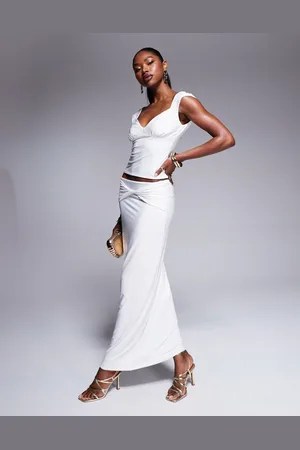 Fashionkilla Double layered slinky twist v waist maxi skirt in (part of a set)