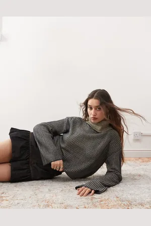 Noisy May Roll neck ribbed jumper in washed grey