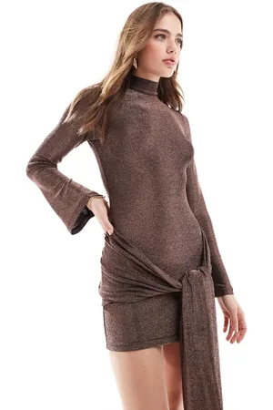 Bardot Tie front mini dress in -Brown