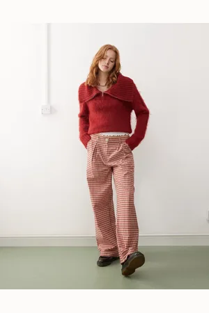 Reclaimed Wide leg tailored pants in red check