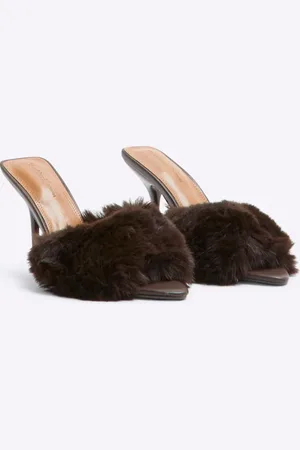 River Island Faux fur heeled mules in