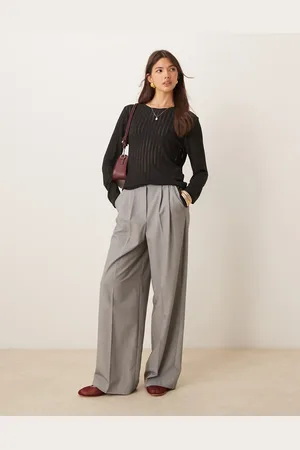 JDY Long sleeve laddered top in dark grey