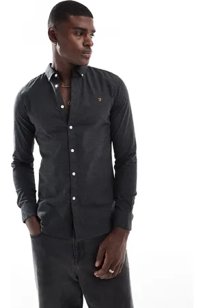 Farah Steen slim fit oxford long sleeve shirt in charcoal marl