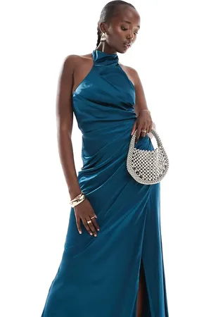 TFNC Satin high halterneck maxi dress in -Blue