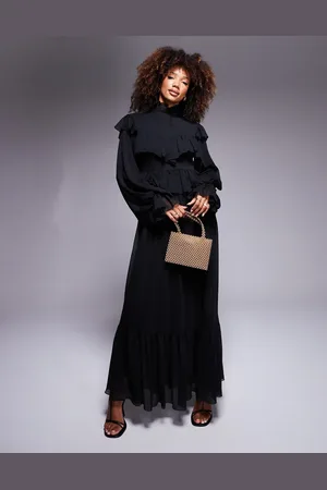 DASKA High neck chiffon ruffle maxi dress in