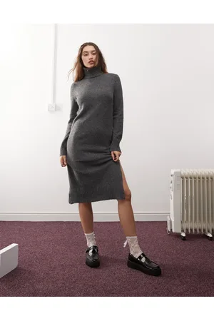 Noisy May High neck knitted midi jumper dress in grey