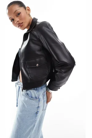 Threadbare Faux leather trucker jacket in