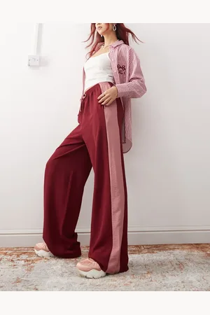 Reclaimed Wide leg pants with side contrast panel in -Red