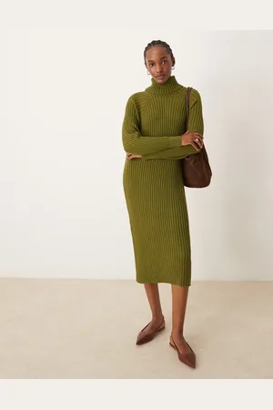Y.A.S Knitted roll neck midi dress in green