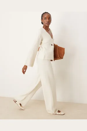 Y.A.S Wide leg knitted pants in birch (part of a set)-White
