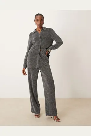 Y.A.S Wide leg pants in black glitter (part of a set)