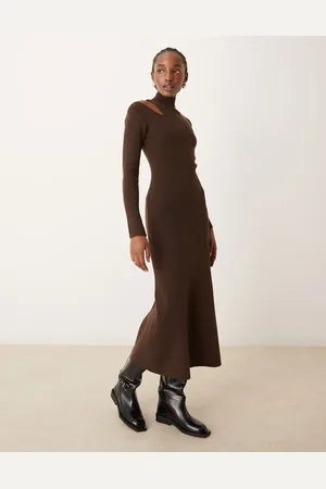 River Island Cut out roll neck midi dress in