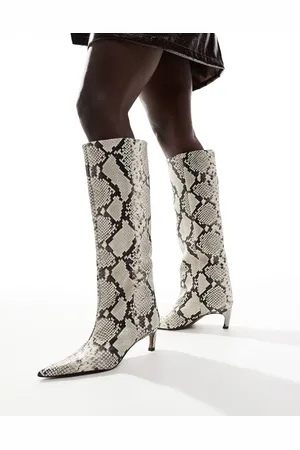 ASOS Cleo premium leather kitten heel knee boots in snake-Multi