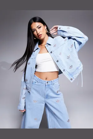 adidas Denim jacket with rhinestone embellishment in light blue