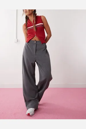 Reclaimed Slouchy tailored wide leg pants in grey