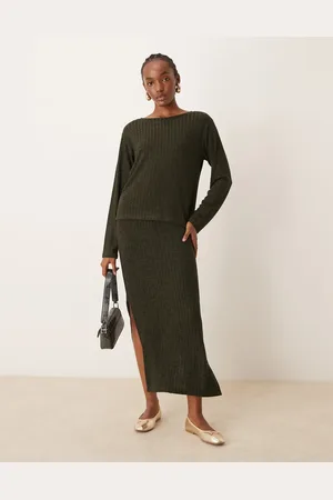 JDY Ribbed midi skirt in (part of a set)-Green