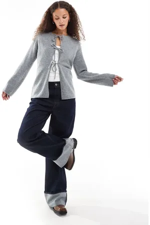 Monki Knit bow tie up cardigan in