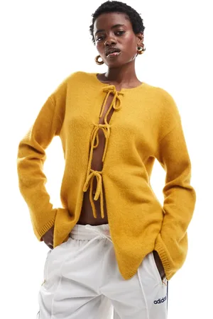 Monki Knit bow tie up cardigan in