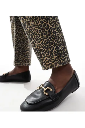 London Rebel London Rebel Nori Wide Fit snaffle trim flat shoes in black