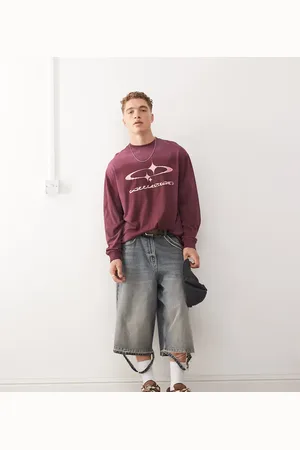 COLLUSION Long sleeve skater fit t-shirt with print in washed purple-Red