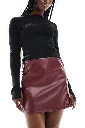 ASOS PU mini skirt with split in -Red