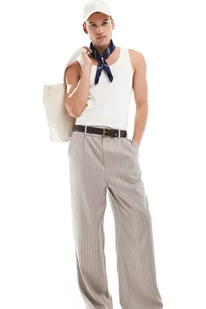 Reclaimed Baggy tailored pants in beige pinstripe